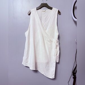 #1)  Elegant 100% Linen White Sleeveless Wrap Top XL